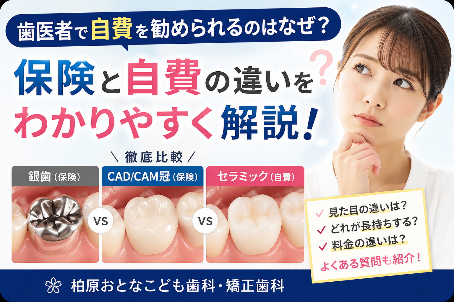 歯医者で自費の詰め物・被せ物を勧められるのはなぜ？保険との違いを解説